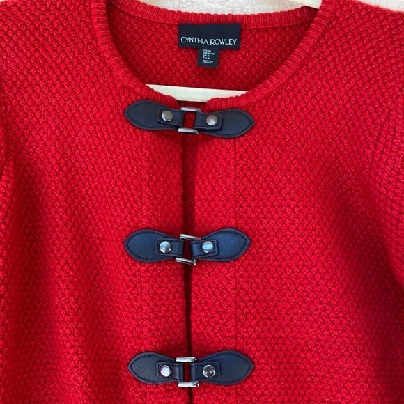 CYNTHIA ROWLEY Medium Buckle Snap Cardigan Sweater Red Vegan Business Casual - Picture 3 of 10